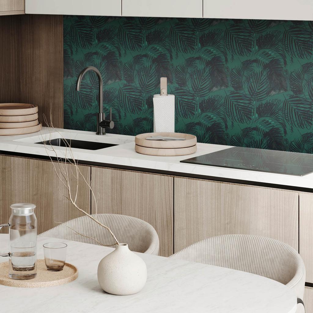 Self-Adhesive Tiles with Graphics for Dining Room PVC Palm Leaves on a Background 9x30x30 cm