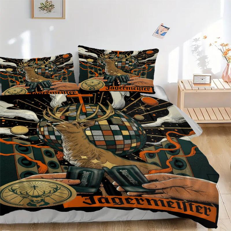 Jagermeister Олень Диско Вечеринка Принт 3 шт. Комплект постельного бельяПододеяльник с 2 наволочками Домашний Подарок на День Рождения