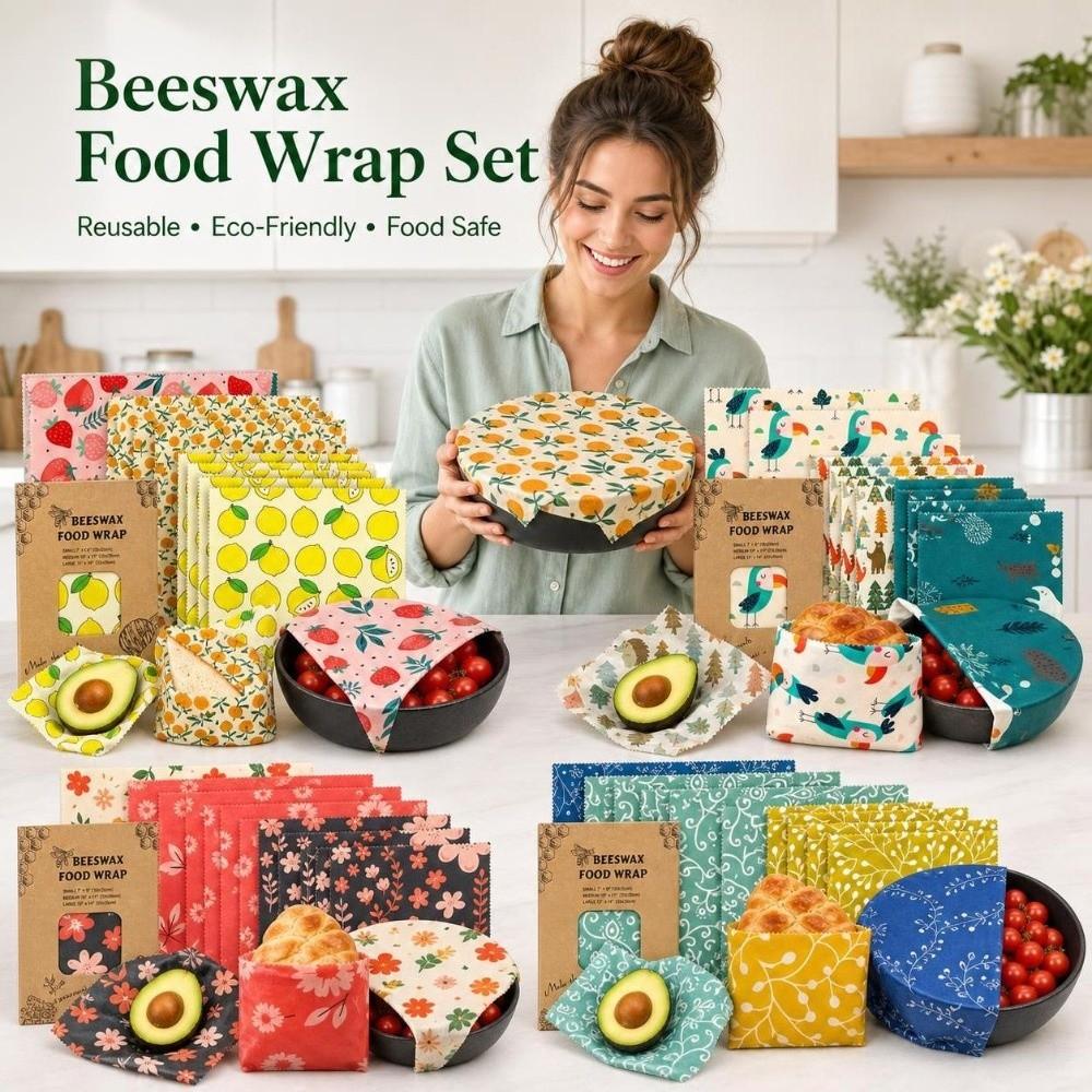 9pcs Washable Beeswax Food Wrap Fresh-Keeping Reusable Food Cover for Fruit Vegetable