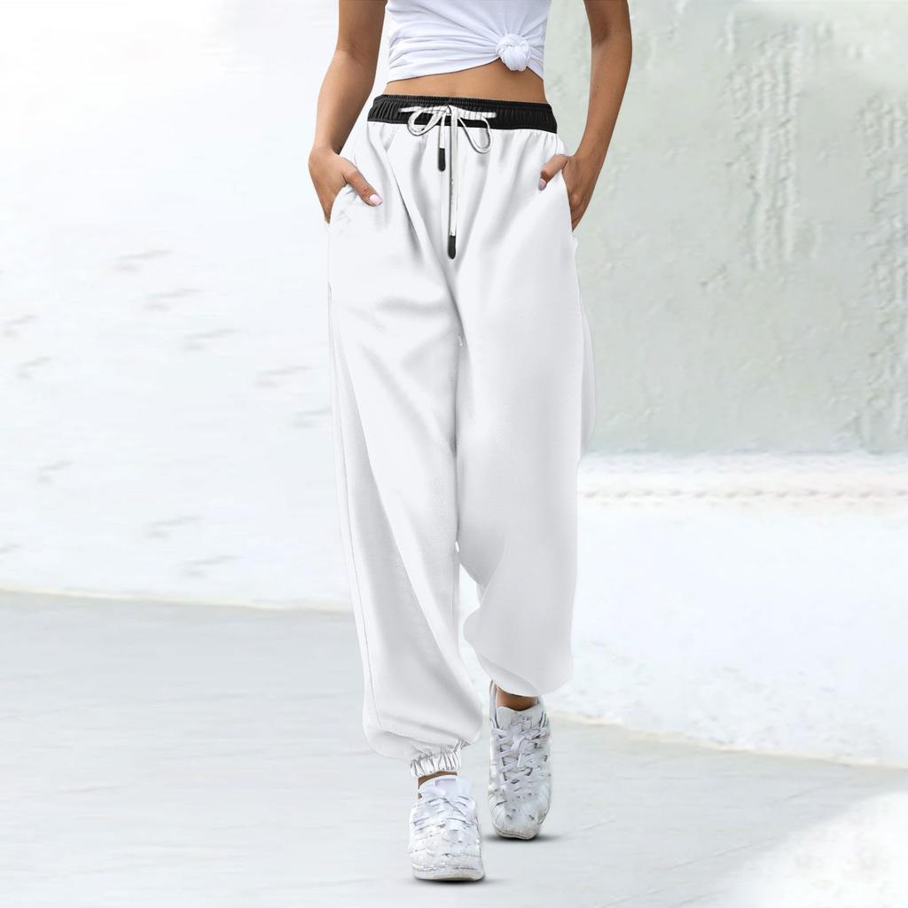 Женские модные спортивные повседневные спортивные штаны с карманами на шнурке и в тон