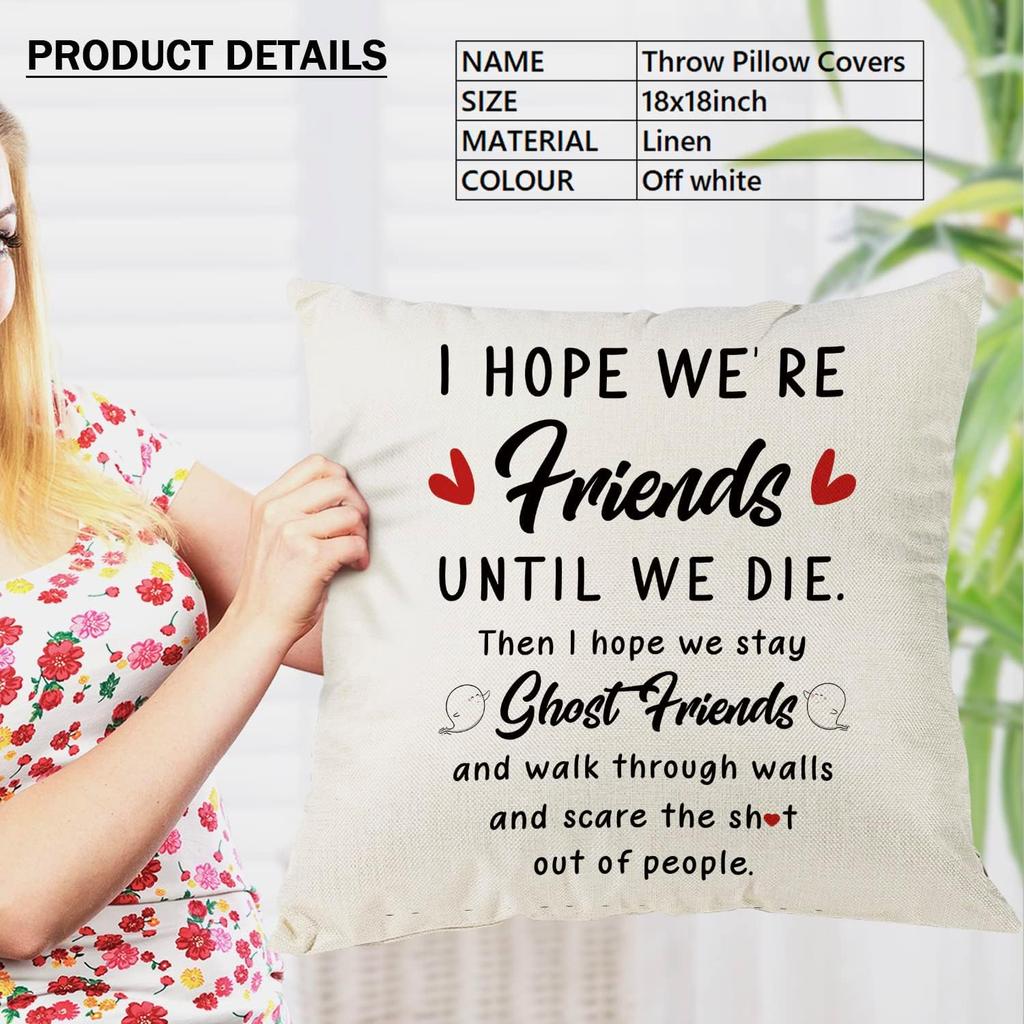 OUZ Best Friendship Gift for Friends Pillow Case - I Hope We're Best Friends, Funny Throw Pillow Cover, Gifts for Women Girls Sisters Gifts for
