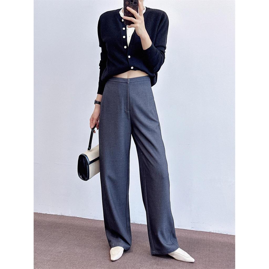 Ladies' Luxury Wool-Blend Wide-Leg Trousers: Elegant Old Money Style for Spring, Autumn, and Winter
