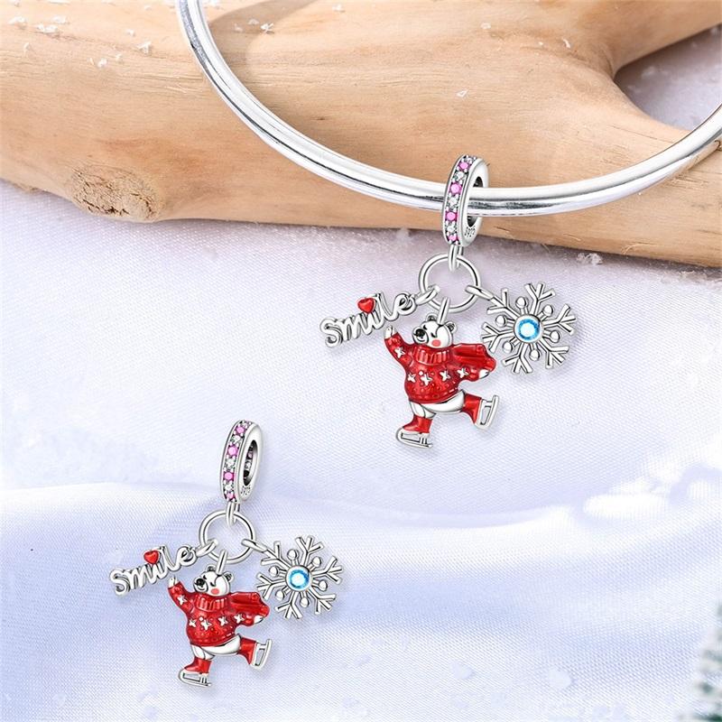 925 Silver Snowflake Snowman Penguin Charm Pendant Winter Jewelry Gift For Women DIY Birthday Present