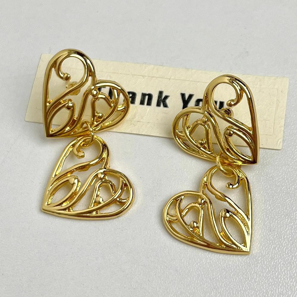 2025 New Hollowed-Out Heart-Shaped Pendant Earrings For Women Simple Metal Cold And Trendy Ear Studs a Jewelry Gift For Friends