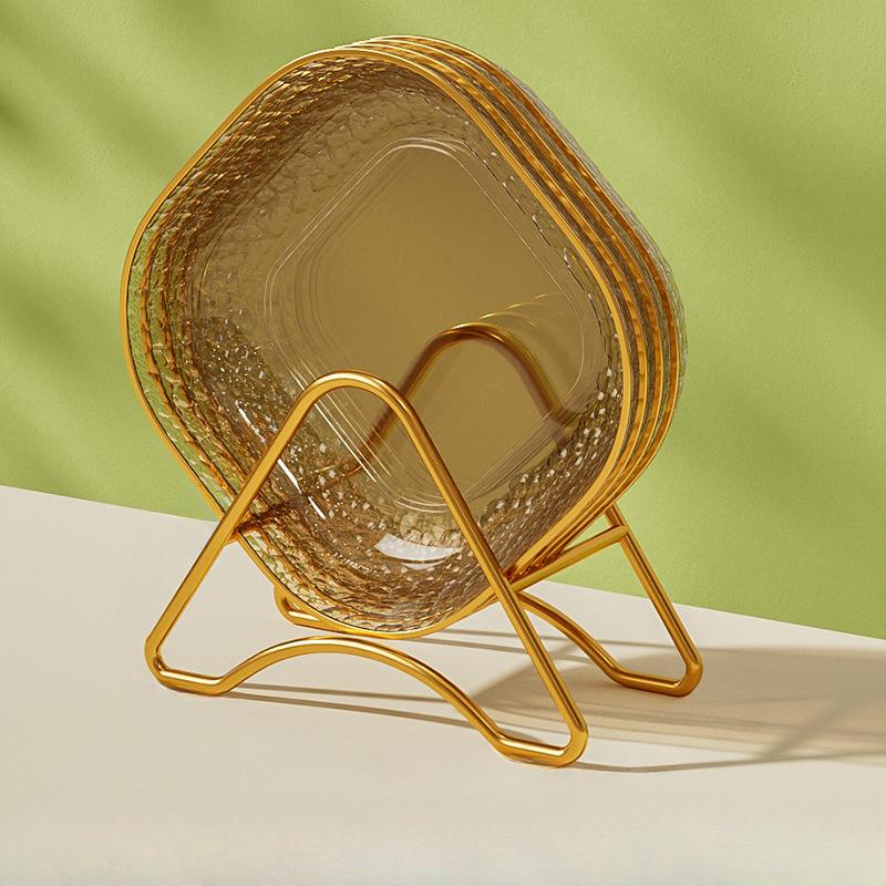 Набор из 5 тарелок, квадратный поднос с золотым ободом, мусорное ведро, блюдо для вертелов, фруктовая тарелка, десертная тарелка, тарелка для торта, закусочная тарелка