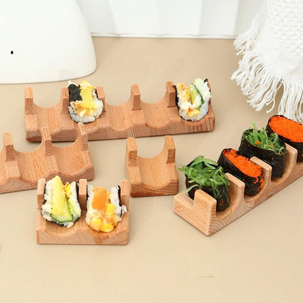 Japanese Style Wooden Sushi Rack 1/2/3/4/5 Slots Sushi Maker Holder Sushi Serving Tray Store
