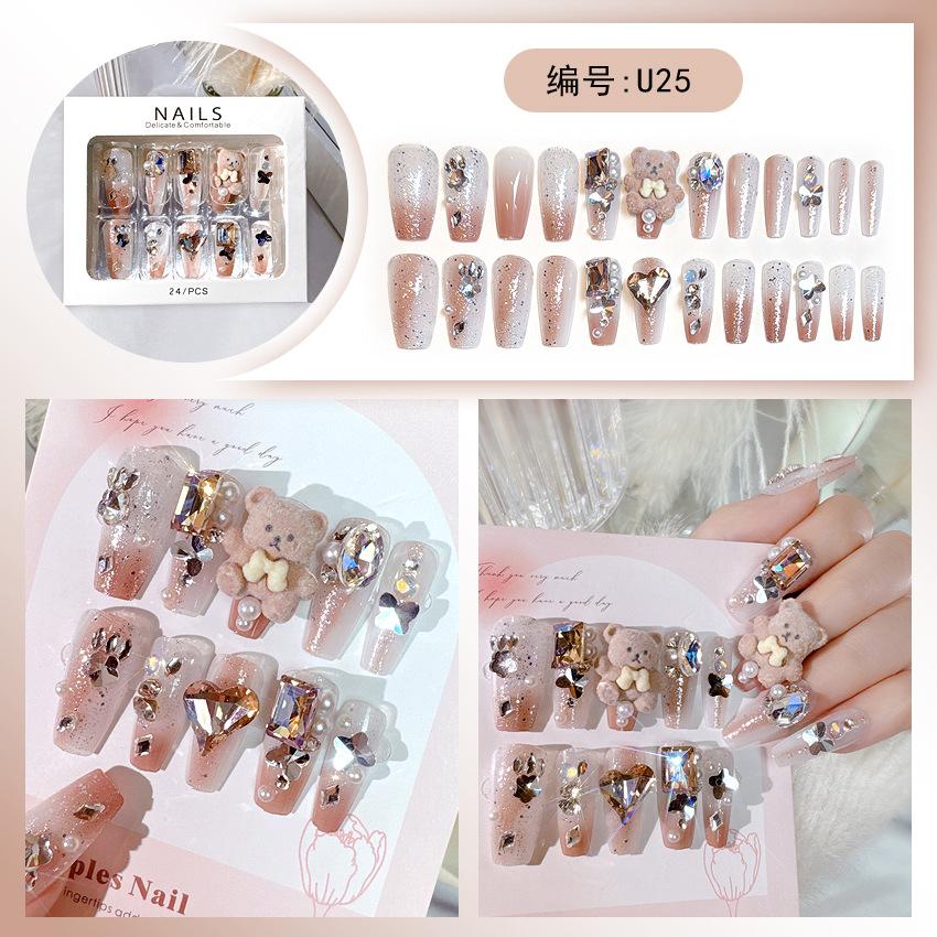 24pcs/set Press On Nails A Variety of Handmade Nail Art Butterfly Flower Wear Finished Nail Stickers Large Diamond Glitter Nail Stickers