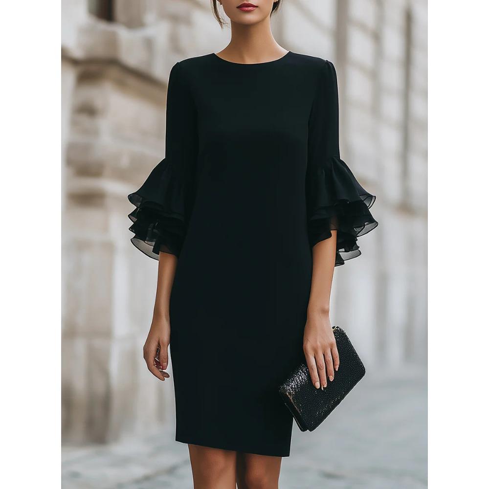 New Arrival: Elegant Ruffled Bell-Sleeve Fitted Dress for Women