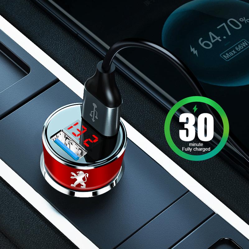 Автомобильное зарядное устройство 2 USB-порта Быстрая зарядка Цифровой дисплей Автоаксессуары Для Peugeot 308 408 508 RCZ 208 3008 2008 206 207 406 407 408 206 207 208 307