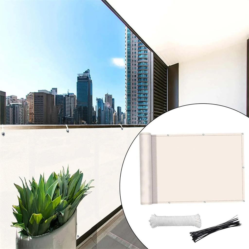 Balcony Screen Privacy Fence Wind  HDPE  Weather for Deck Patio Backyard Outdoor Pool Porch Railing 118x35inch beige white