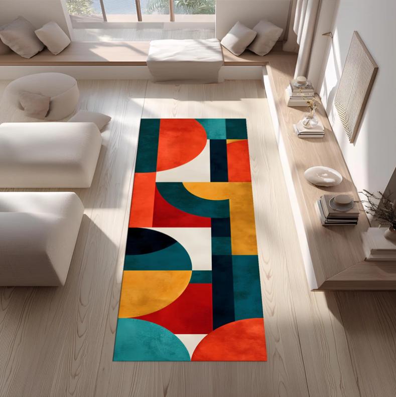 Ретро Колор-блок Коврик-дорожка Мид-сенчури Модерн Абстрактный ковер Красочный ковер для прихожей Геометрический коврик Красный Бирюзовый Горчичный Длинный ковер