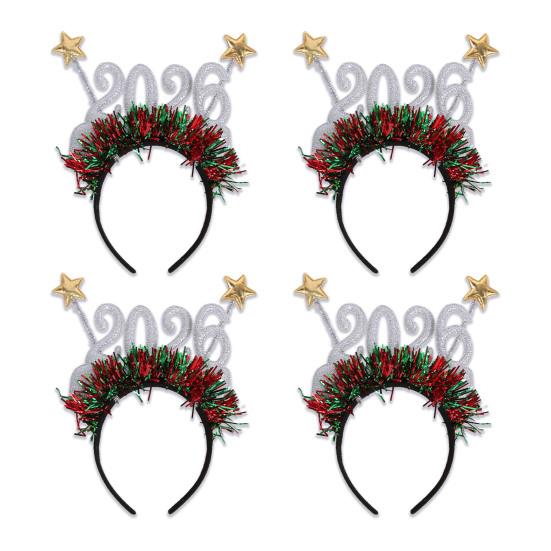 4 шт. Повязка на голову с украшением в виде снежинки, сверкающая цифра 2026, обруч для волос, очки, праздничный аксессуар для рождественской вечеринки