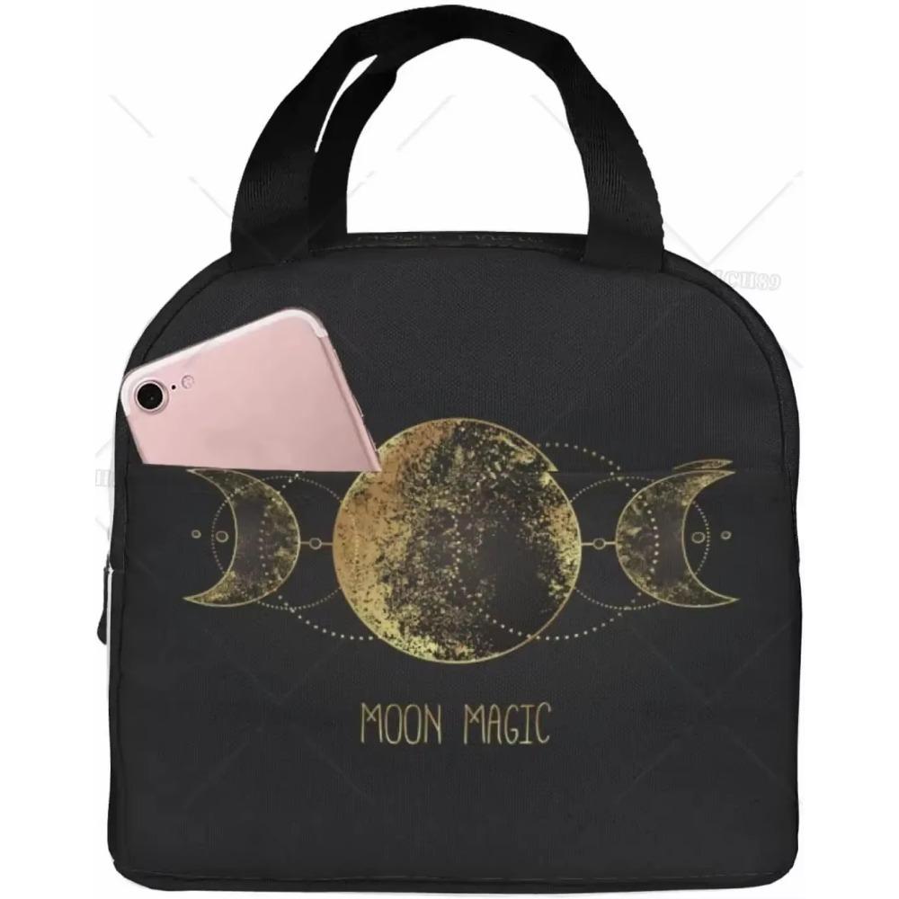 Mandala Boho Crescent Moon Sun Dreamcatcher Lunch Bag Waterproof Portable Tote Bag for Fashion Lunch Box with Zip Closure