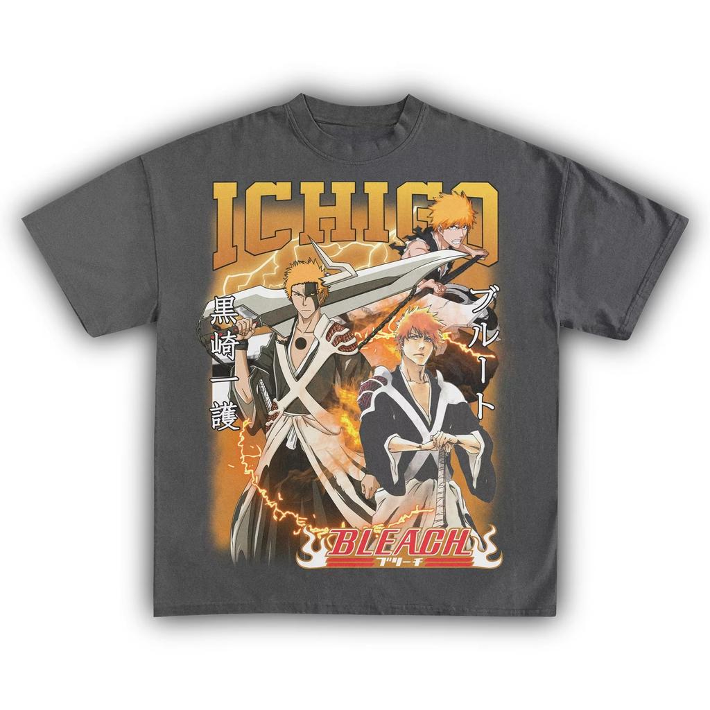 Bleach Ichigo Kurosaki Vintage Anime Graphic T-Shirt for Men, Casual Pure Cotton Streetwear Women And Men T-shirt