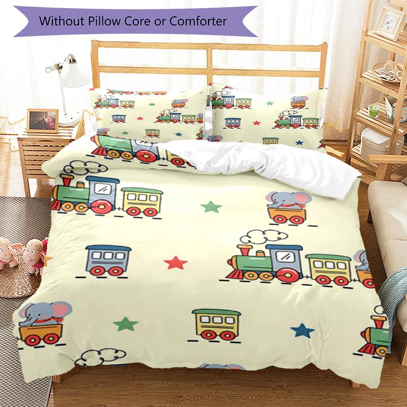 3pcs Cute Cars Bedding Set Duvet Cover Closure Includes 1 Duvet Cover & 2 Pillowcases, Soft and Comfortable for All Seasons.