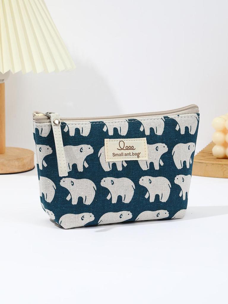 3D Linen Makeup Bag with Zipper - Multifunctional Coin, Phone & Key Holder