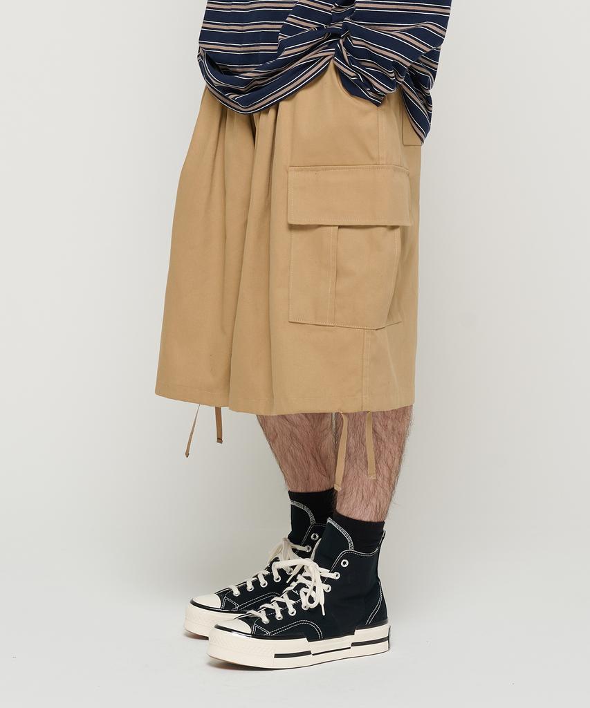 CARGOBROS Cotton Balloon Cargo Bermuda Pants (Beige)