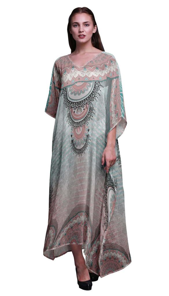 Phagun Floral Mandala Beach Kaftan Bikini Cover up Womena s Maxi Dress Long