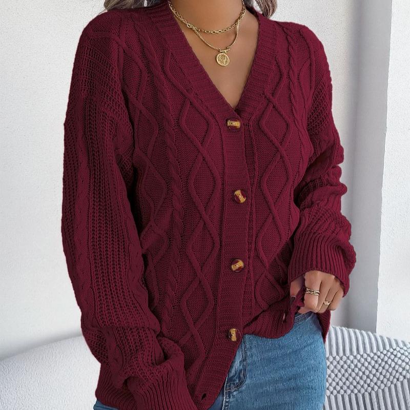 Autumn and Winter Casual V-neck Lantern Sleeve Cardigan Jacket Women Fashion Button Warm Knitted Cardigans Sweater Ladies Vintage Knitwear Coats 25137