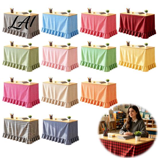 Classroom Desk Cover Gingham Ruffled Table Skirt Cottagecore Teacher Skirt for Classroom Plaid Tablecloth Birthday Wedding Baby Shower Party