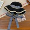 Straps Hollow Straw Hat Women's Summer Seaside Vacation French Straw Hat Big Brim Beach Shade Sunscreen Hat Tide