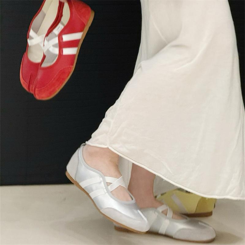 IPPEUM Tabi Кроссовки Женская обувь Красный Желтый 2025 Новые Балетки с раздельным носком