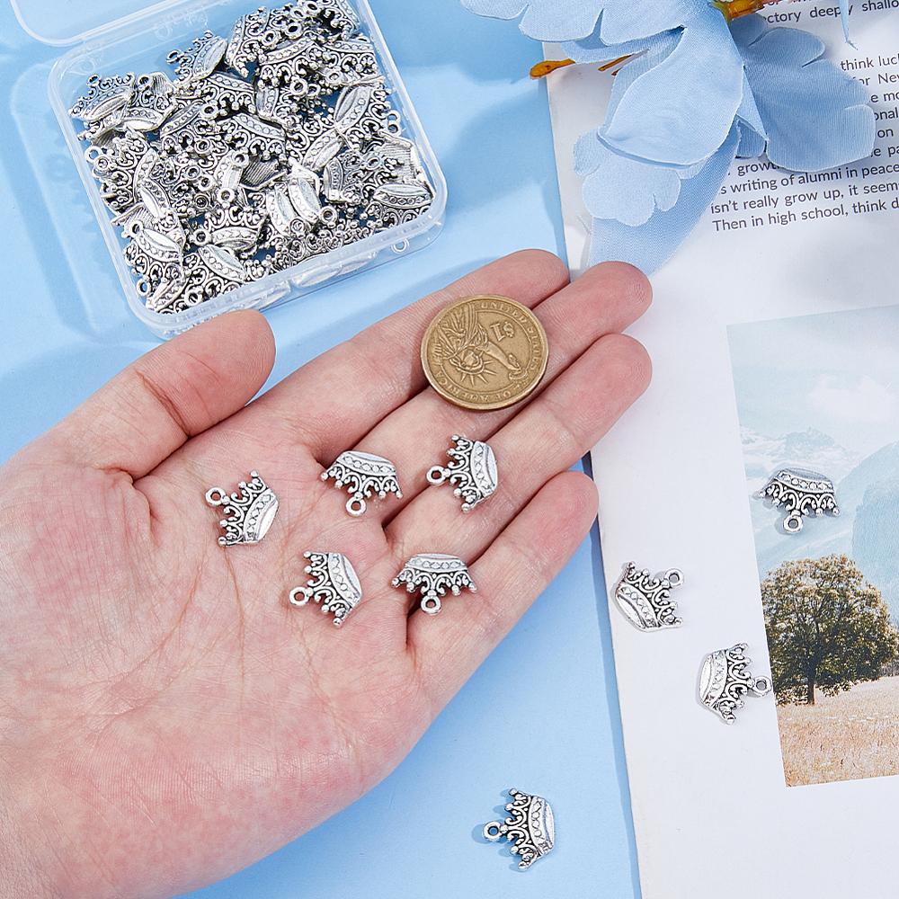 80Pcs Tibetan Style Alloy Pendants Cadmium Free & Lead Free Crown Antique Silver 14.5x17.5x2mm Hole: 1.6mm