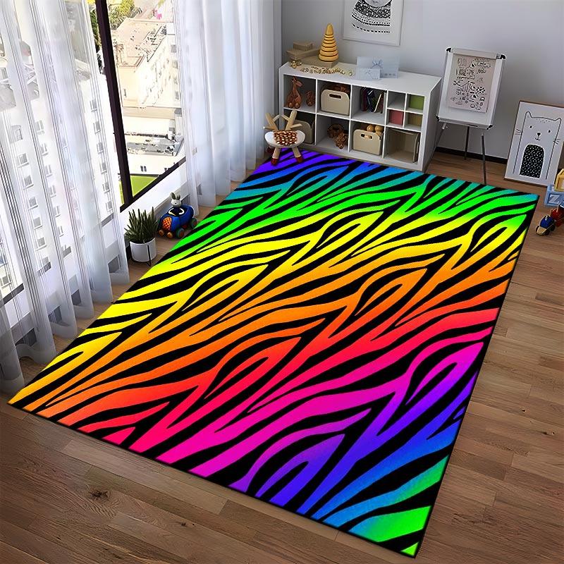 Rainbow Zebra Striped Pattern Area Rug for Living Room Decor Suitable for use as an anti-slip for living room bedroom sofas
