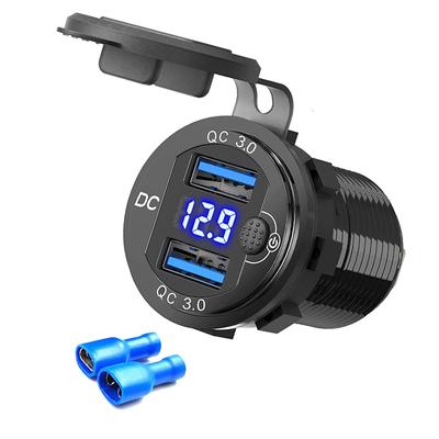 Быстрое зарядное устройство алюминиевое Qc3.0 двойное USB автомобильное зарядное устройство с кнопкой переключения светодиодный дисплей напряжения для 12 В/24 В автомобилей лодок мотоциклов