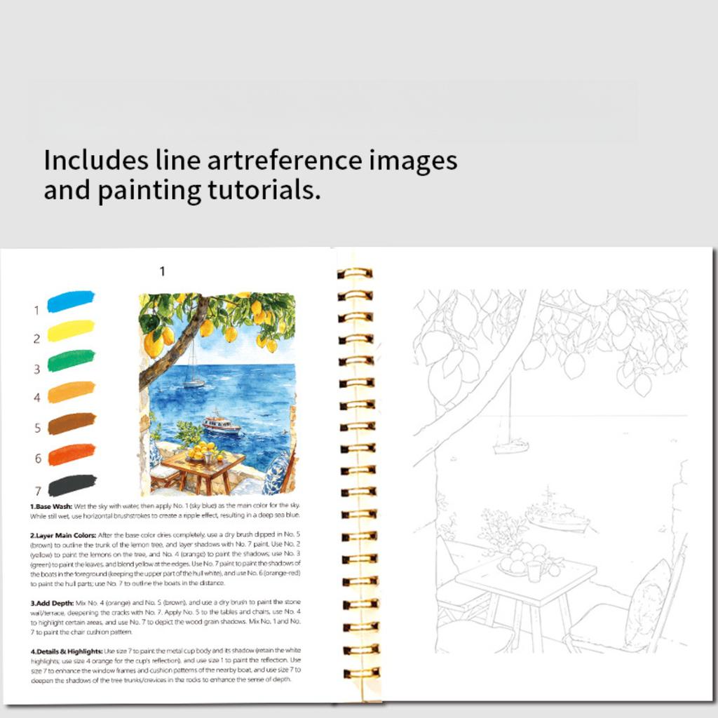 Large Size Watercolor Sketch Practice Pad, 16 Pages Cotton Paper Line Drawing Coloring Book For Starter Art Training