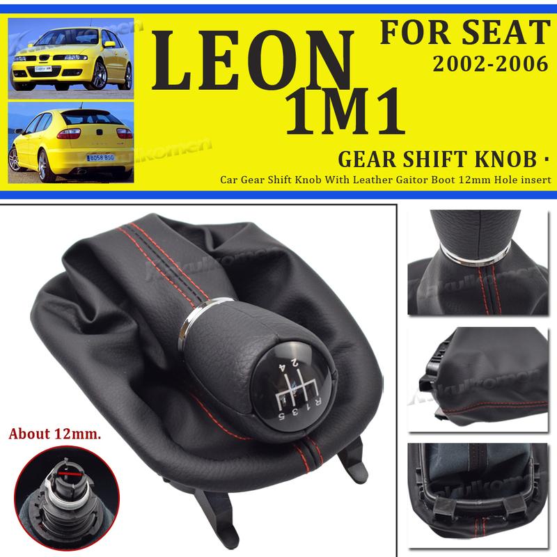5 6 Speed 12mm Leather Car Gear Shift Knob with Boot For Seat Leon 1M1 2002 2003 2004 2005 2006 Shift Knob Lever Stick