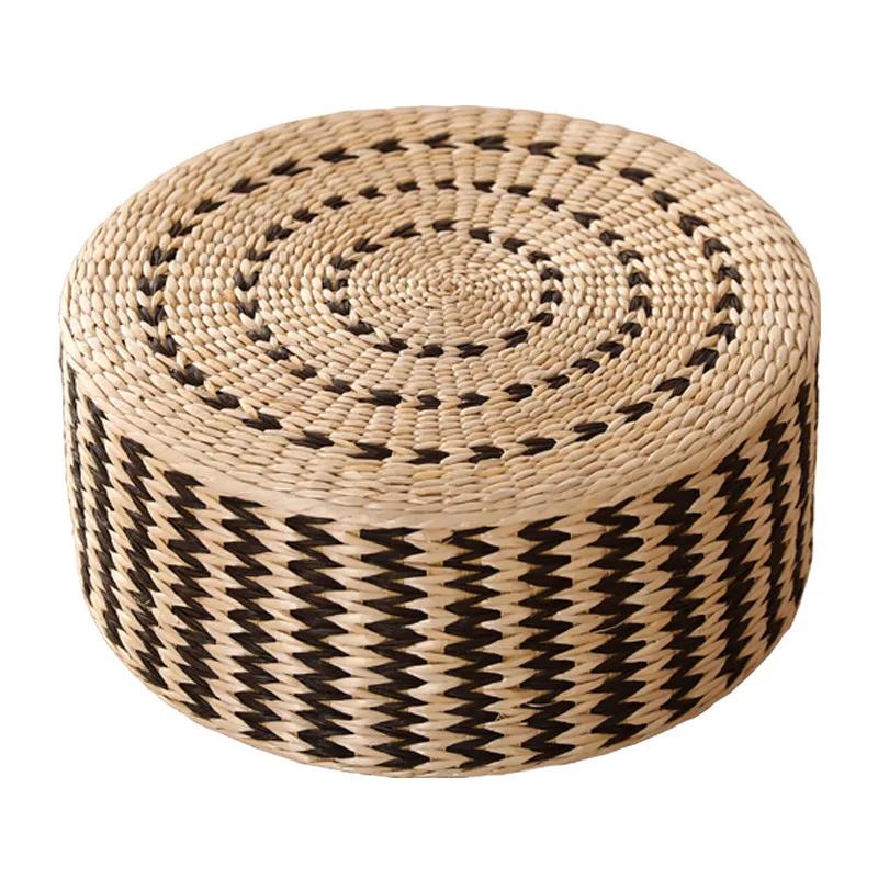40/45cm Japanese Woven Straw Pouf Tatami Cushion Round Zafu Floor Cushion Meditation Yoga Seat Mat Pastoral Thick Ottoman Stool