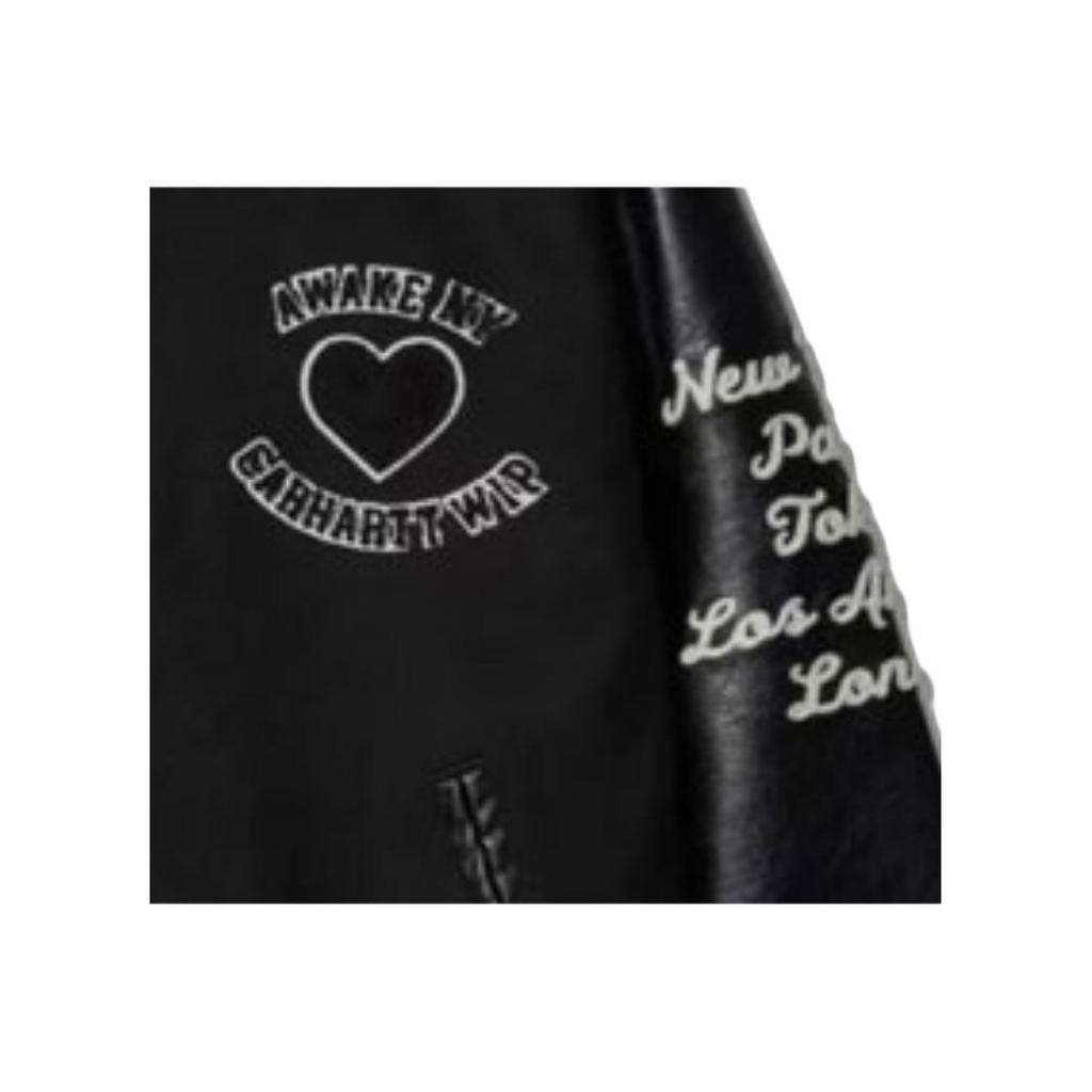 Carhartt WIP X Awake NY Collaboration Floral Embroidery Letter Print Design College Style Baseball Jacket Unisex Jacket Black I031336-1NB-XX