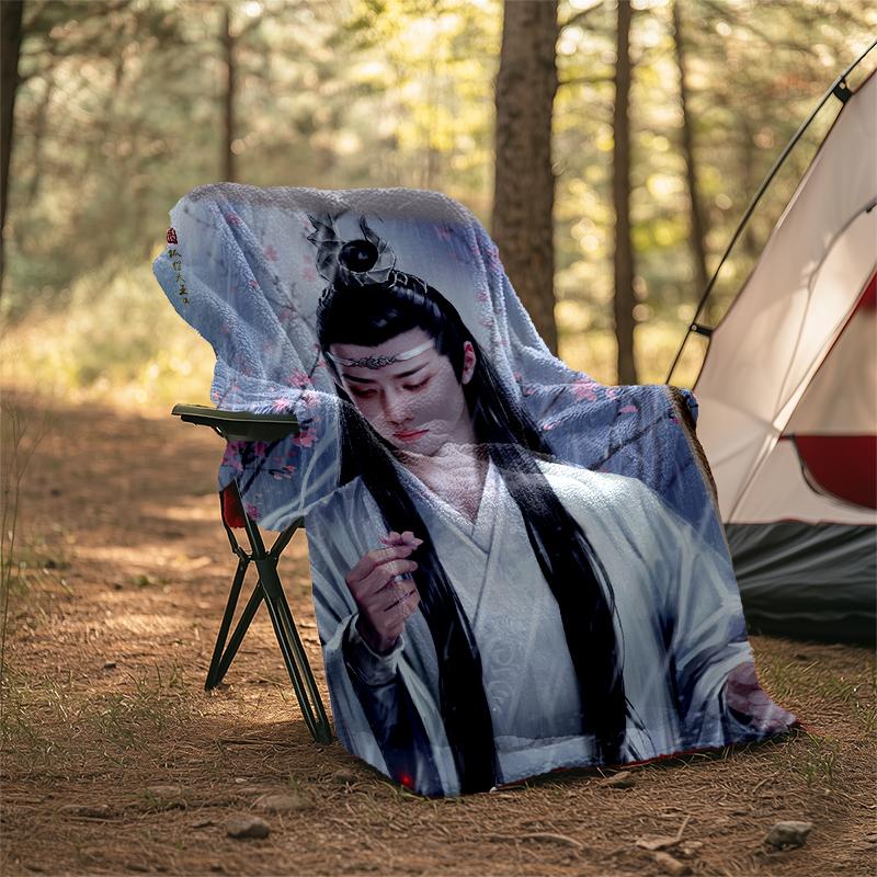 Cherry Blossom Warrior Print Flannel Blanket, Soft Warm Lightweight Throw Blanket for living Room,Sofa Bed Camping office