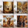 Осенний Лес Шторка для Ванной Олень Горная Корова Тигр Дикое Животное Природа Осенний Пейзаж Украшение для Ванны Полиэстер Шторка для Ванной