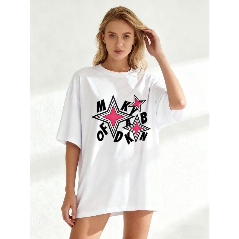 Футболка оверсайз с принтом черной звезды и текста для повседневной носки