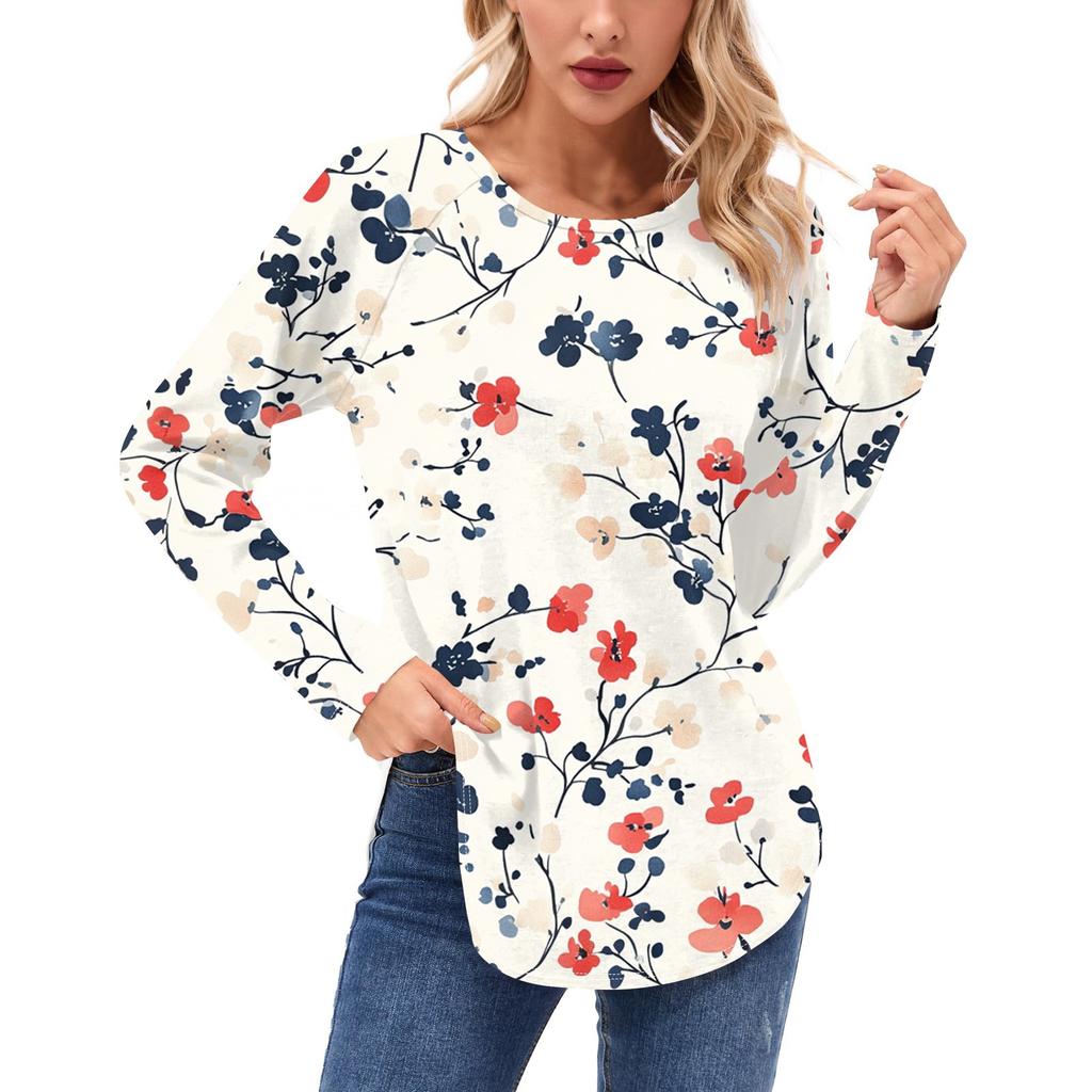 Women's Long Sleeve Shirts Casual Fashion Tunic Tops Crewneck Basic Loose T Shirt