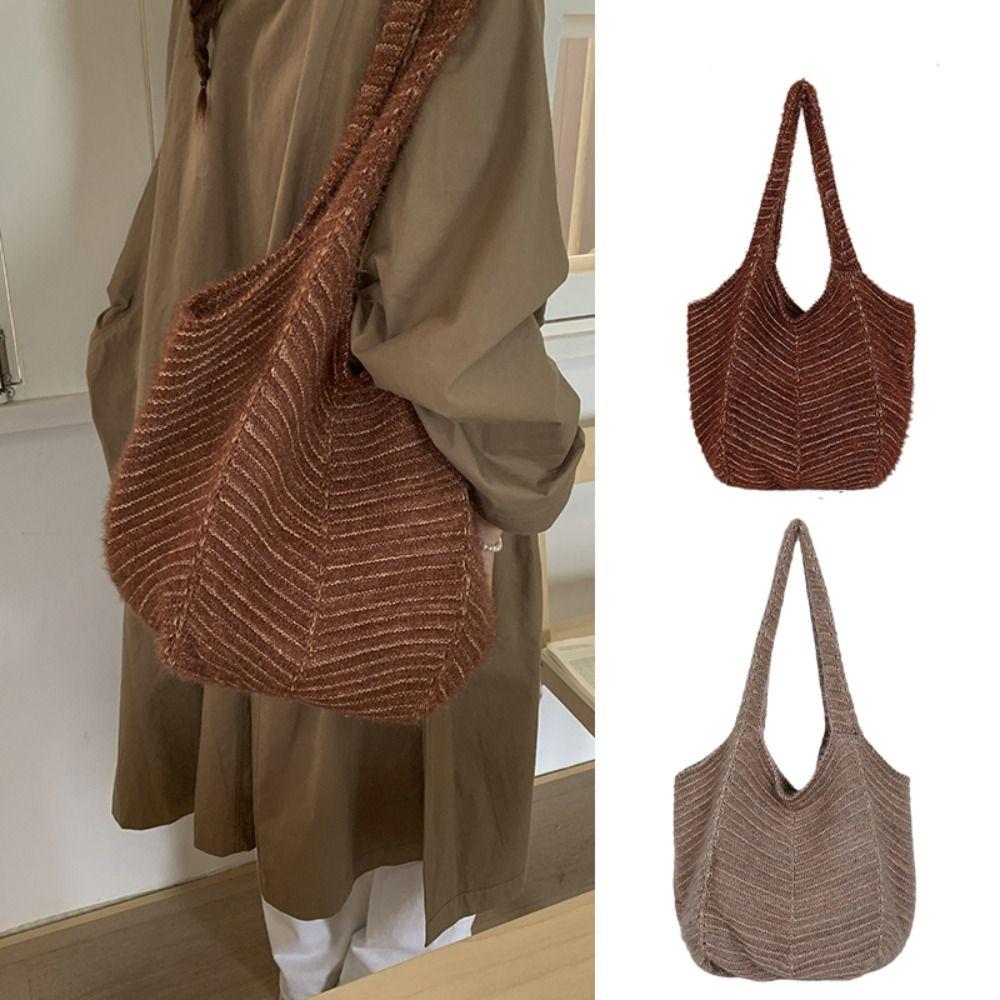 Leisure Knitted Shoulder Bag Korean Style Winter Underarm Bag Trendy Woven Tote Bag Ladies/Girls