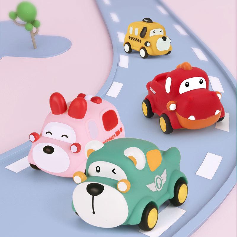 Children's Dinosaur Inertia Toy Car: Soft Rubber, Chewable, Fall-Resistant, Vinyl Cartoon Animal Design