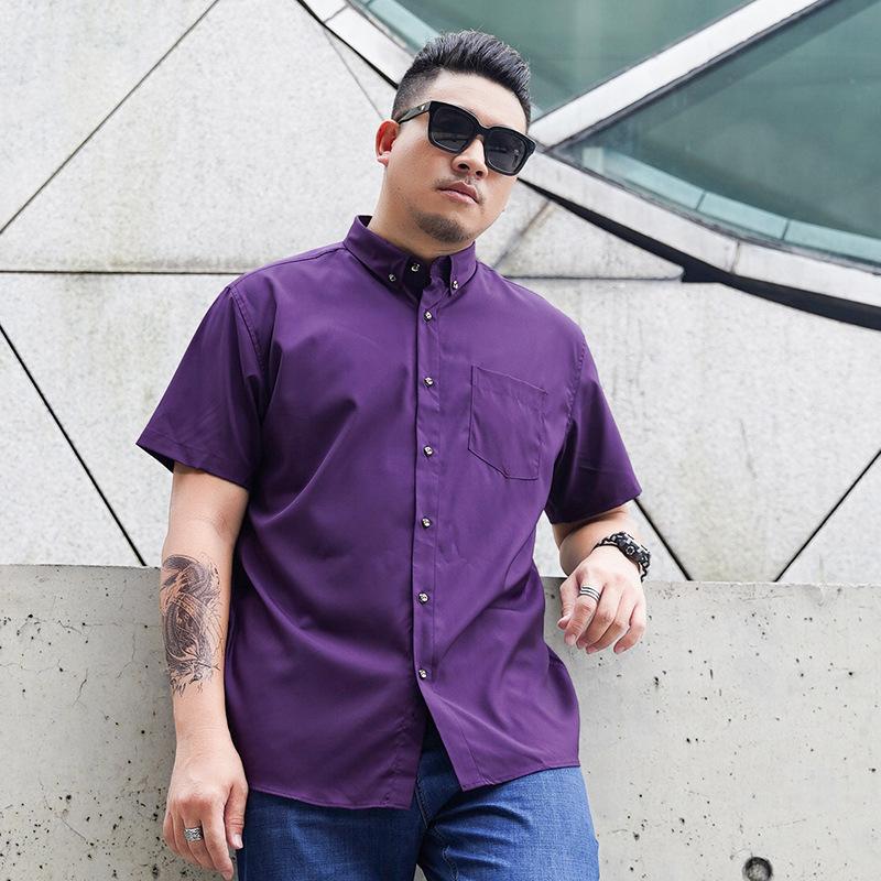 Откормленная большая короткорукавная рубашка мужская business casual полная свободная профессиональная однотонная большая рубашка летняя тонкая тренд