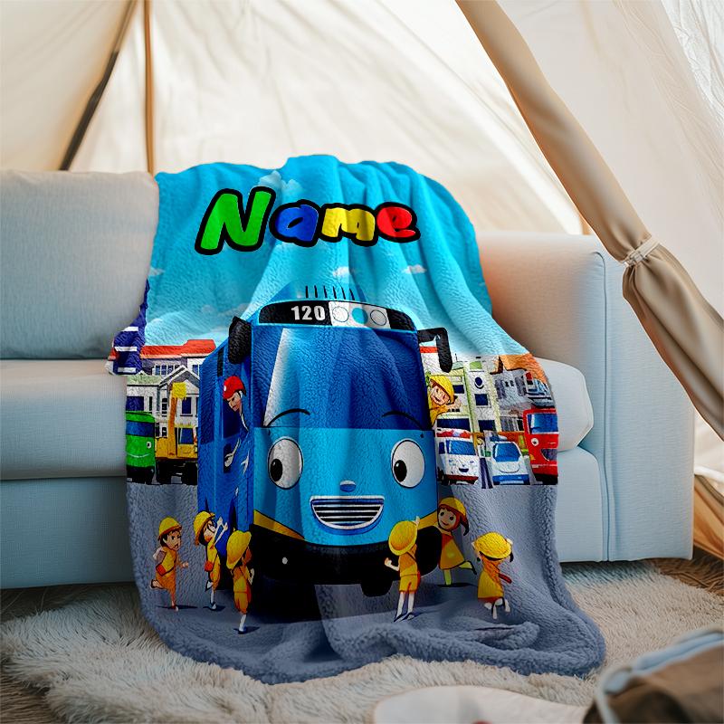 Personalized Custom Name Blanket - Tayo the Little Bus Print Design,Blanket for Sofa,Bed,Travel,Camping - Soft and Warm, Great Gift