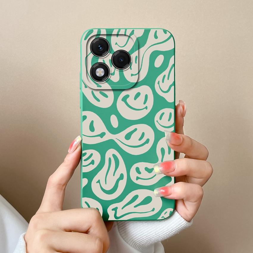 Чехол для телефона Huawei Honor X8 X6b 400 Lite X9c X7c X60 X5b X8c модный квадратный смайлик с рисунком из жидкого силикона противоскользящий чехол для Huawei Capa