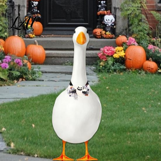 Versatile Outdoor Goose Costume Halloween Bow Tie Porch Statue Accessories Spooky Skull Ghost Gift for Owners Tie Lawn Statue Holiday Yard