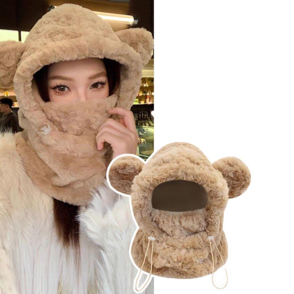 Теплая шапка-бини с ушками медвежонка, плюшевая маска-балаклава, набор шапок- skullies, кавайная балаклава, женская/для девочек