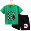 Demon Slayer Boy T-shirt Set Tees Anime Tanjiro Letter Print Children Polyester Short Sleeves Shorts 2pcs Set Kids Summer Clothes