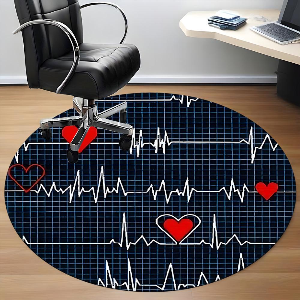 1pc Heartbeat Chair Carpet for Office, Round Polyester Mat, Indoor Decor for Office, Washable Non-slip Carpet yy251219071
