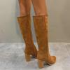 Женские сапоги выше колена с острым носком и эластичной резинкой на высоком каблуке - Коллекция осень/зима 2023 г.
