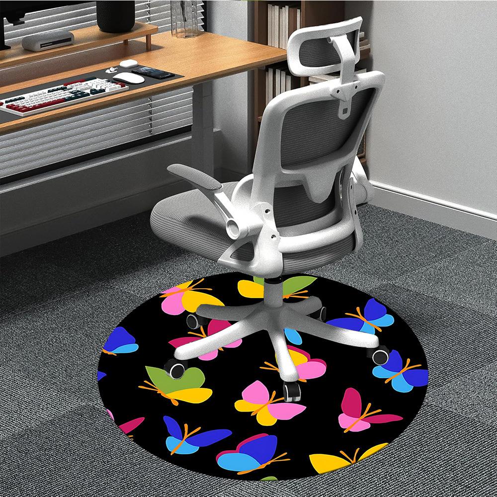 1pc Butterfly PatternChair Carpet for Office, Indoor Non-Slip Washable Polyester Fiber Carpet, Mat For Office, Machine Washable