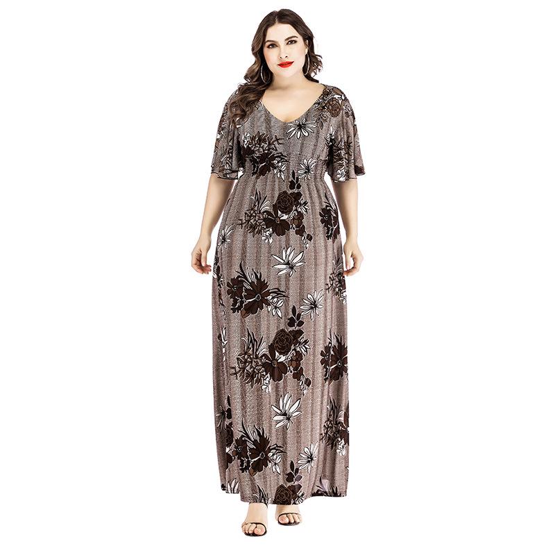 Plus Size Women's Knitwear New V Neck Print Maxi Dress
