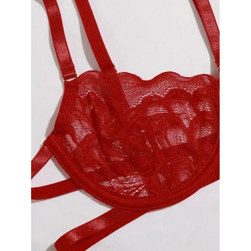 Женский комплект сексуального нижнего белья с цветочным кружевом, костюм для женщин, сетчатый ажурный бюстгальтер, женский бюстгальтер-стринги, нижнее белье из трех предметов